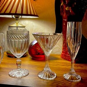 Set of 3 Vintage Mikasa Crystal glasses,Martini, champagne, wine, water,ice tea